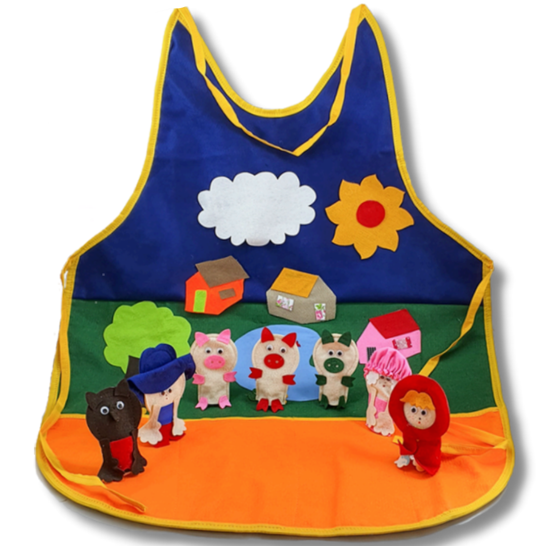 Avental De Contar Histórias Com Os Temas Chapeuzinho Vermelho E Os Três Porquinhos