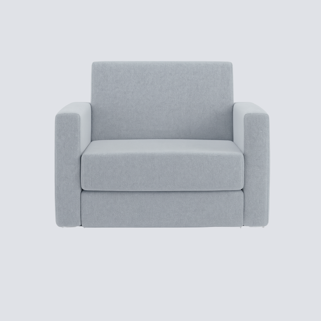 Poltrona Estofada 1 Lugar – Estrutura em Eucalipto e Alumínio Polido com Encosto e Assento Fixos