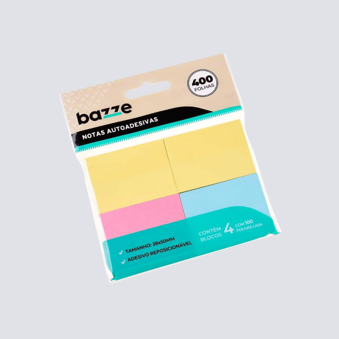 Bloco Adesivado Tipo Post-It 38x50mm – Kit Com 4 Blocos Coloridos