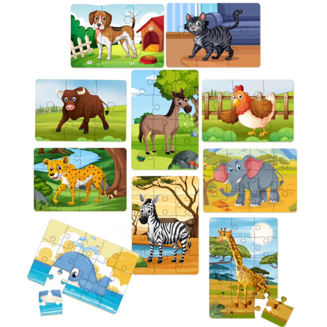 Kit Brinquedos Quebra Cabeça De Animais Com 10 Jogos
