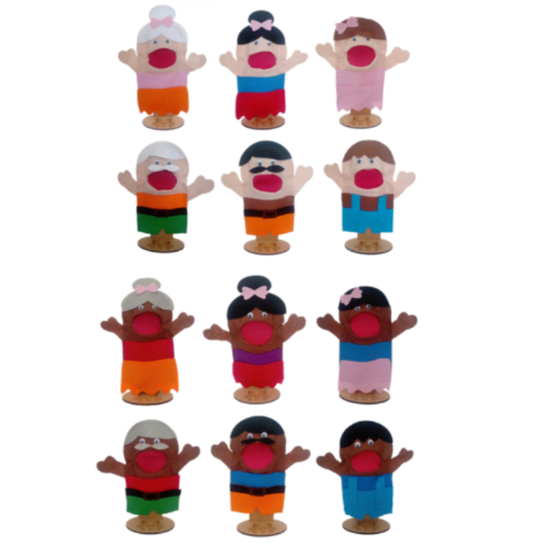 Fantoche Família Branca E Negra Contendo 12 Personagens