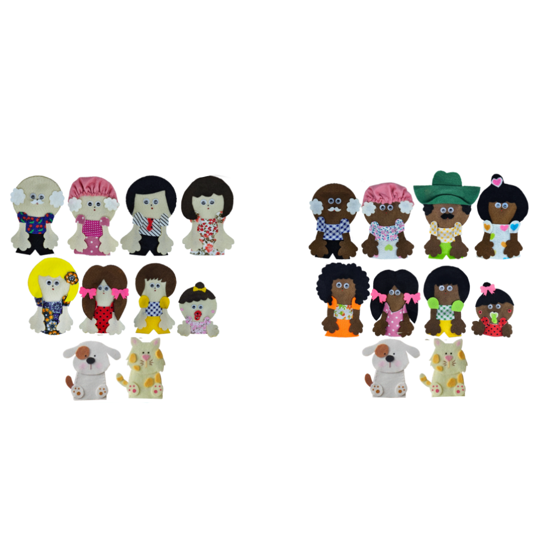 Kit Dedoches Da Família Terapêutica Branca E Negra