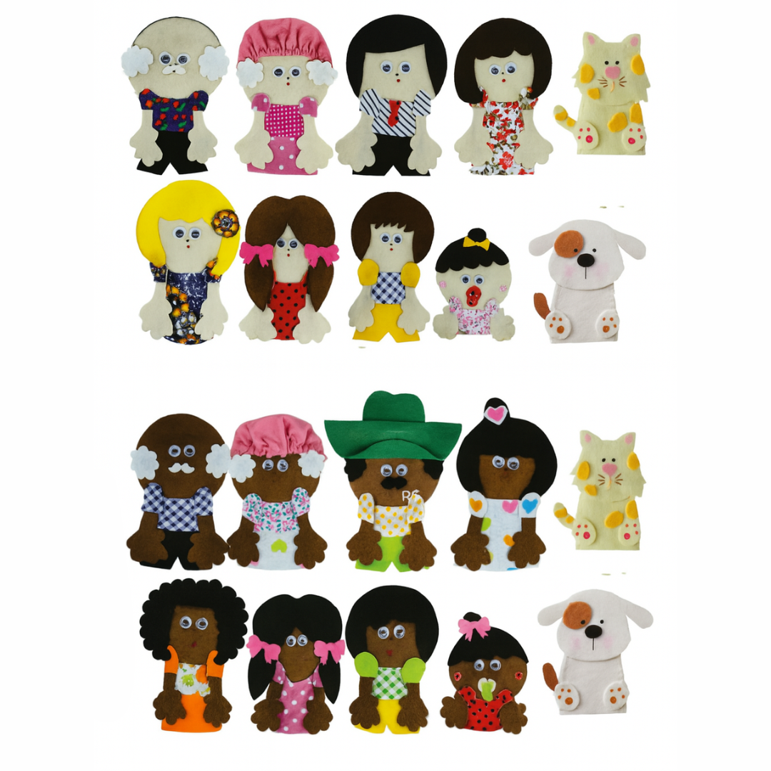 Kit Dedoches da Família Terapêutica – Branca e Negra (20 Peças)