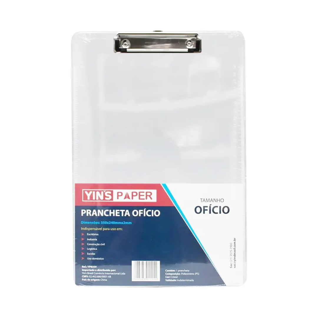 Prancheta de Acrílico/Polipropileno com Pegador - Yins