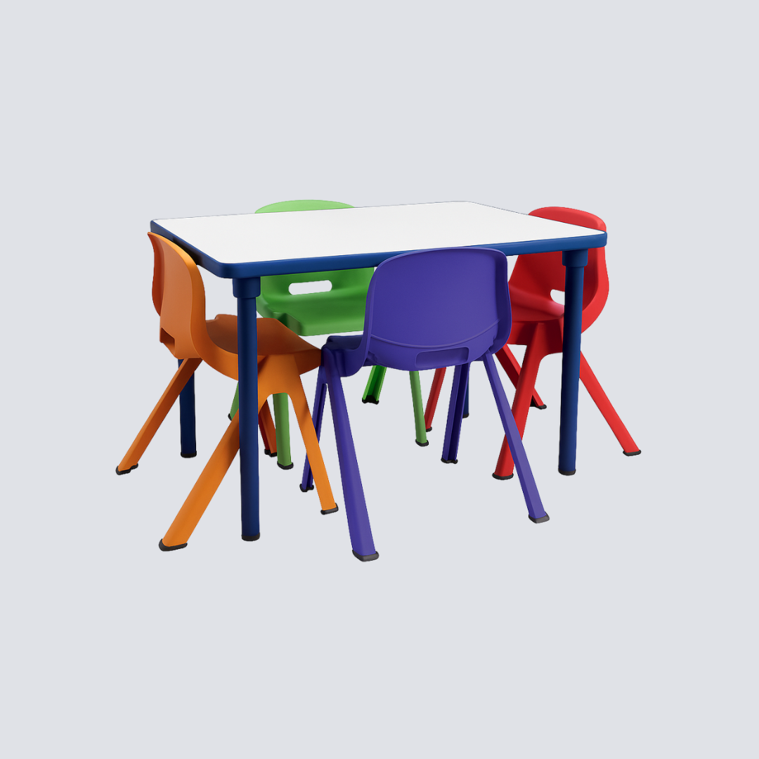 Conjunto Educacional 4 Lugares – Mesa Lousa Branca 90×60 cm + Cadeiras Empilháveis em Polipropileno