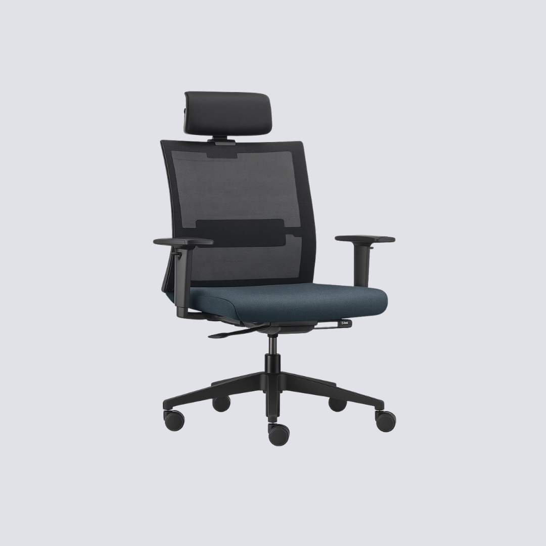 Cadeira Giratória Operacional Tipo B Com Apoio De Cabeça, Encosto Telado E Assento Estofado