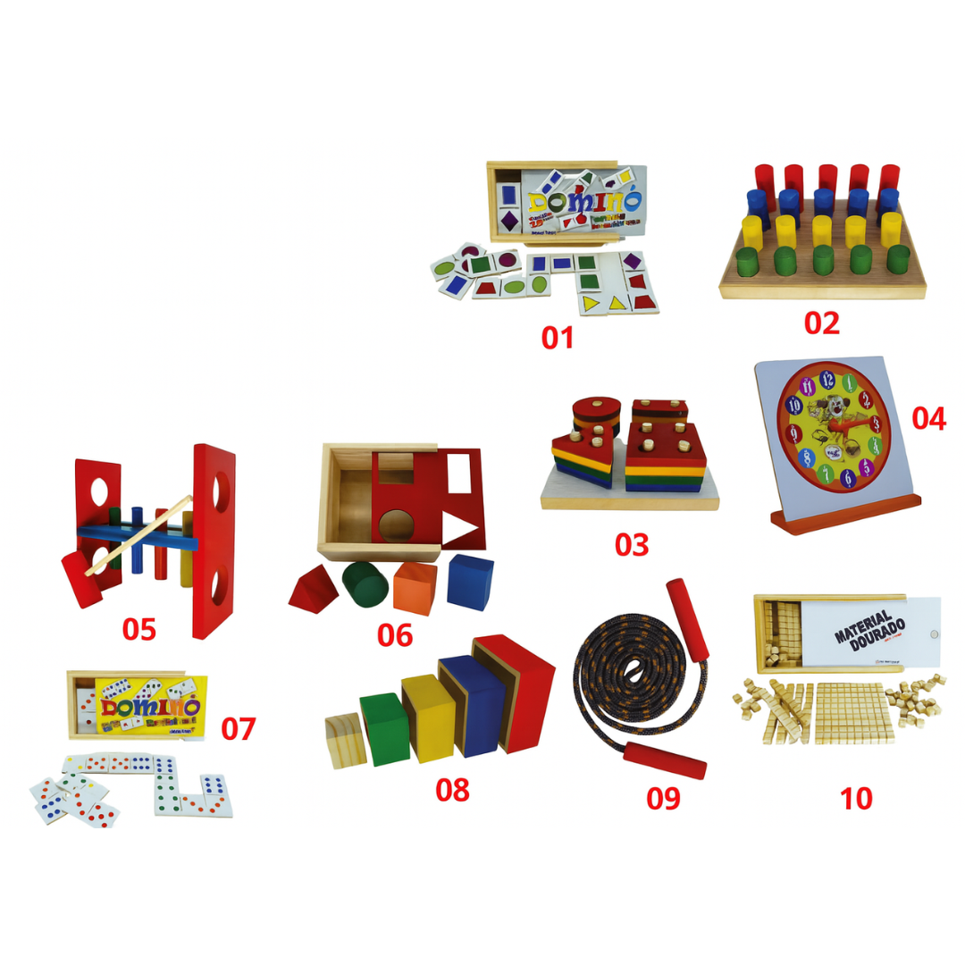 Baú Pedagógico – Conjunto com 10 Brinquedos Educativos