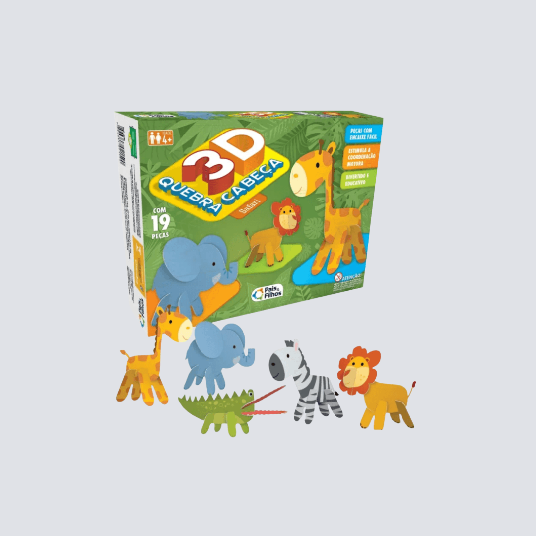 Quebra-Cabeça 3D em MDF – Safari com 19 Peças