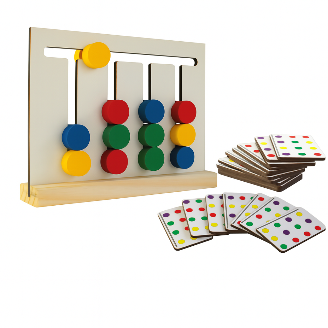 Sequência de Cores – Painel em MDF com Pinos Coloridos e Fichas em Madeira